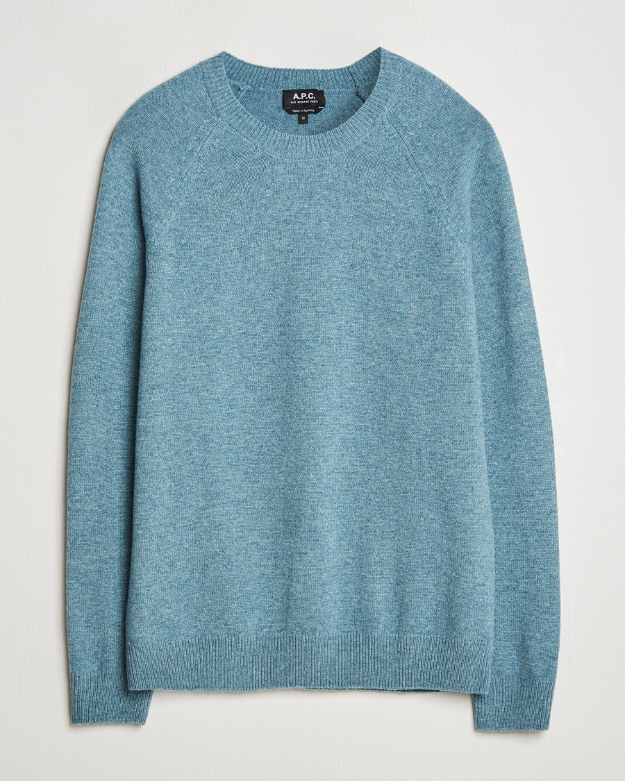 Men | Sweaters & Knitwear | A.P.C. | Pierre Lambswool Sweater Blue Melange