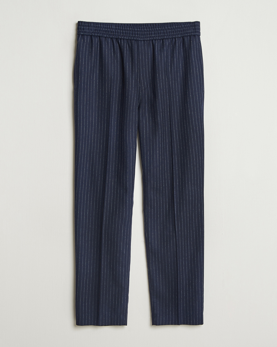 Men | Trousers | A.P.C. | Wool Pinstriped Drawstring Trousers Dark Navy