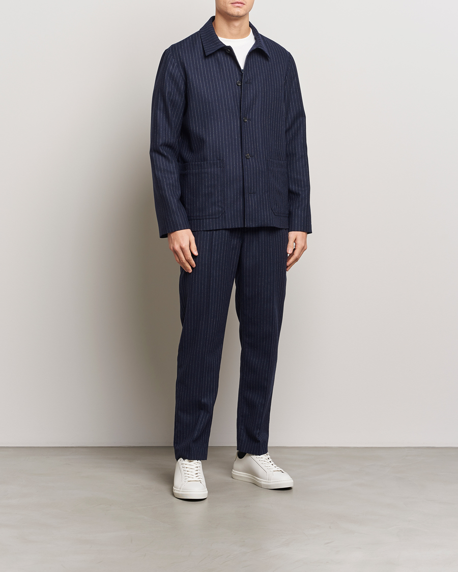 Men | Trousers | A.P.C. | Wool Pinstriped Drawstring Trousers Dark Navy