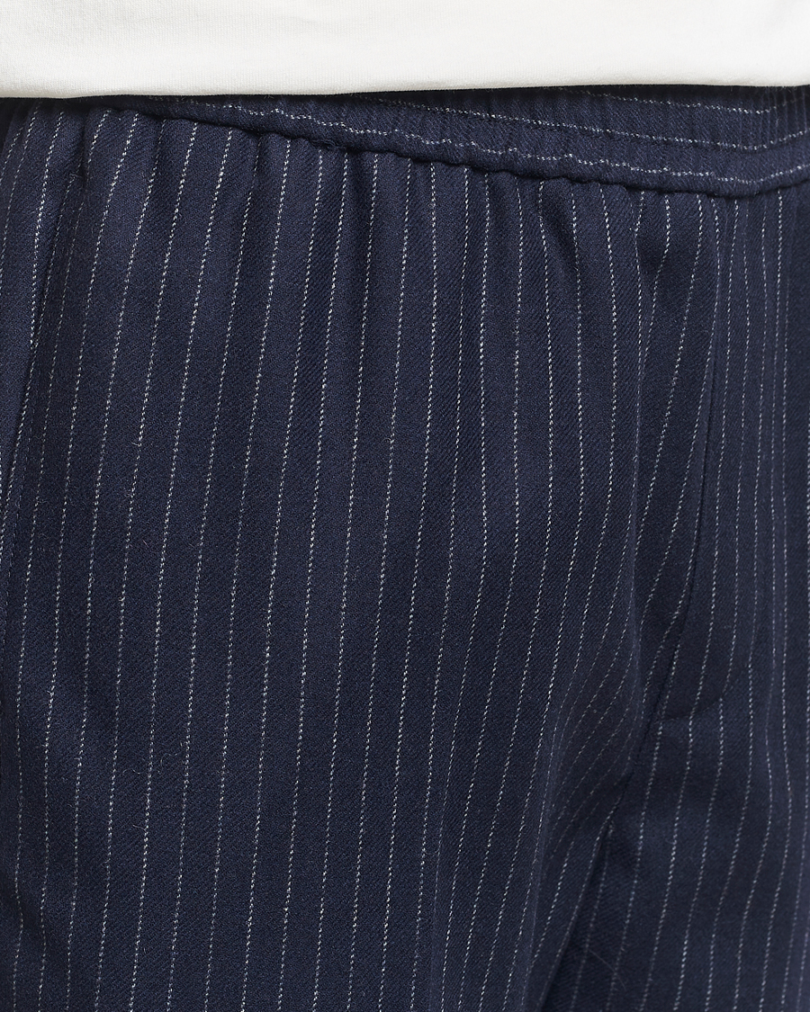 Men | Trousers | A.P.C. | Wool Pinstriped Drawstring Trousers Dark Navy