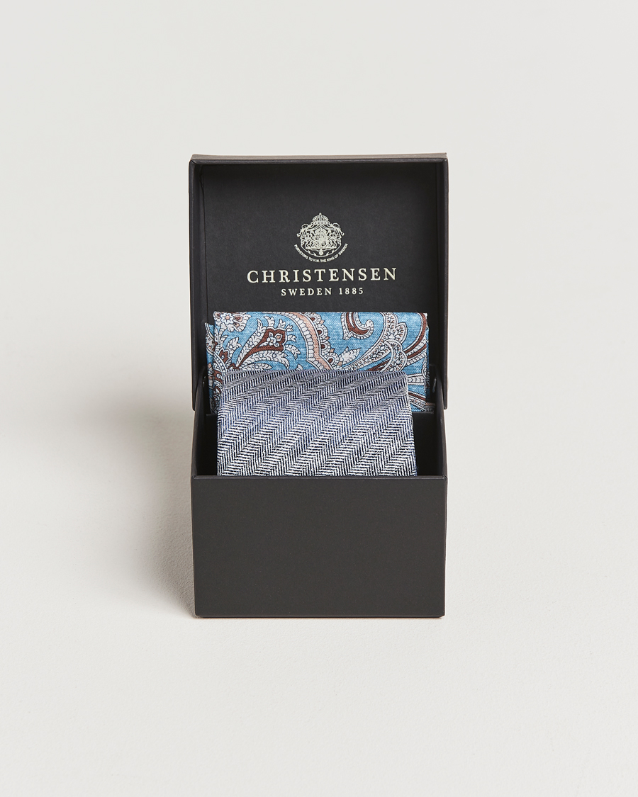 Men | Ties | Amanda Christensen | Box Set Printed Silk 8cm Tie With Pocket Square Navy