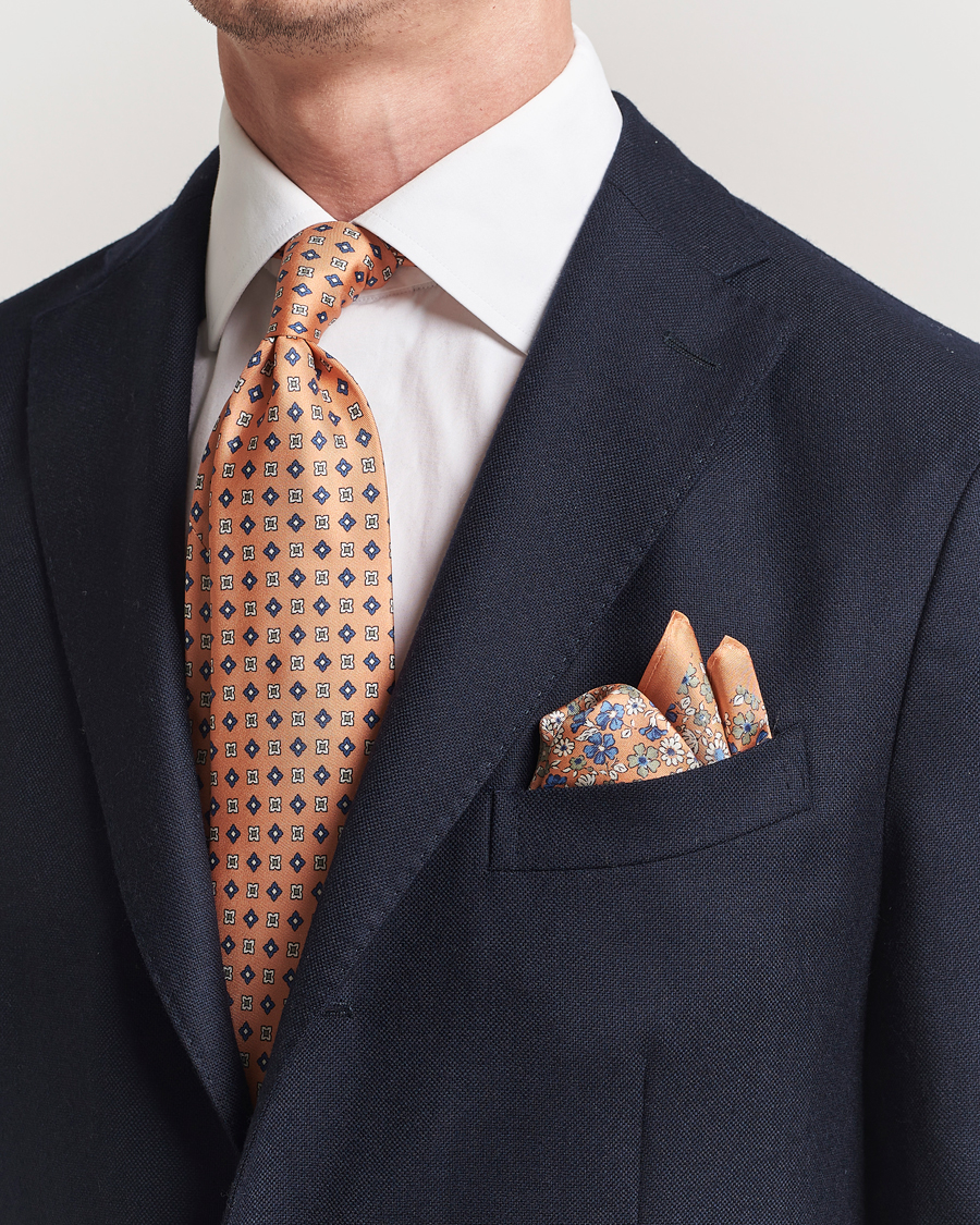 Men | Ties | Amanda Christensen | Box Set Printed Silk 8cm Tie With Pocket Square Orange
