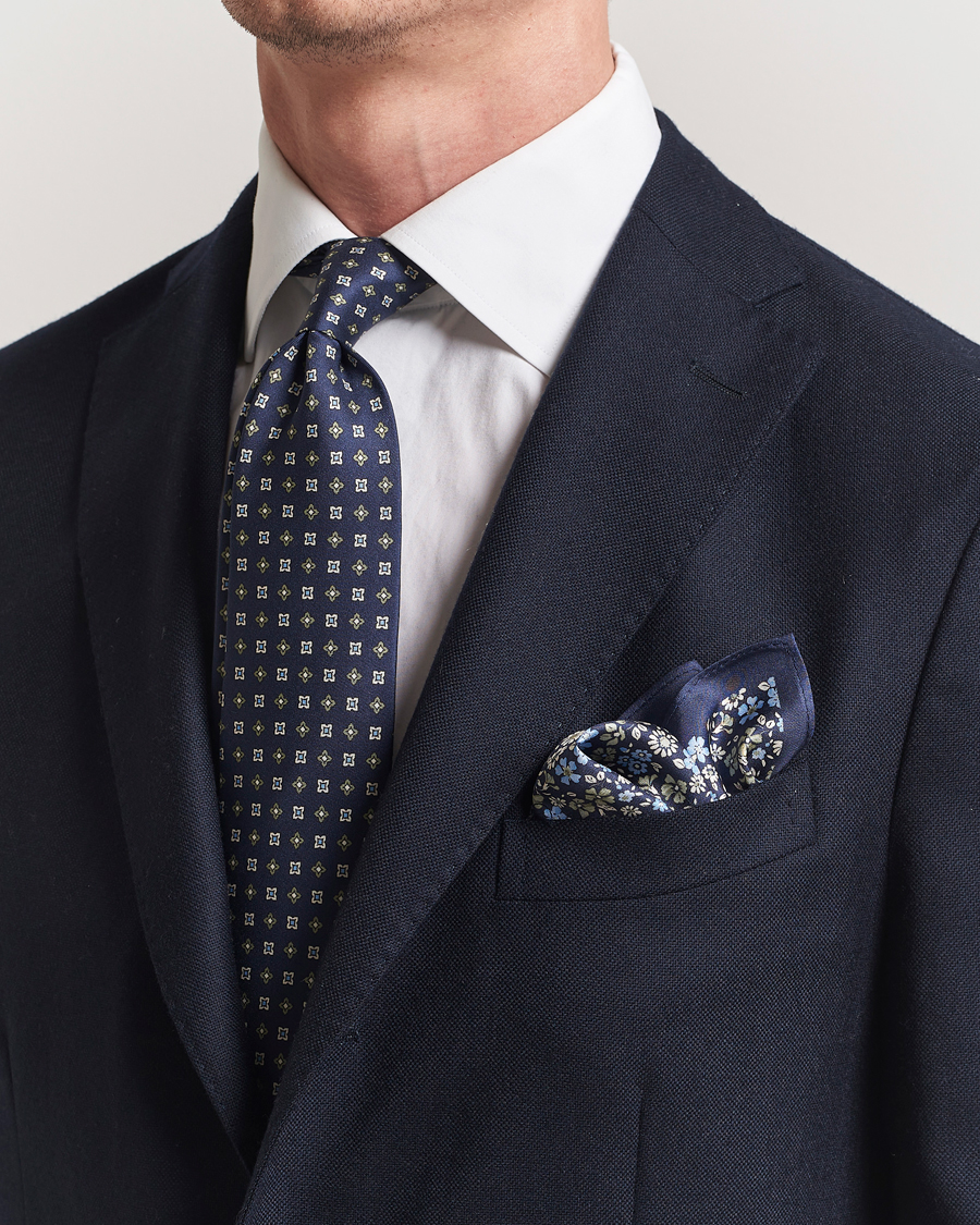 Men | Ties | Amanda Christensen | Box Set Printed Silk 8cm Tie With Pocket Square Navy