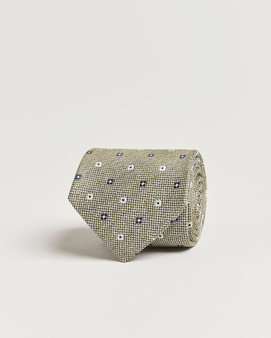 Men | Ties | Amanda Christensen | Silk/Linen Printed Flower 8cm Tie Green