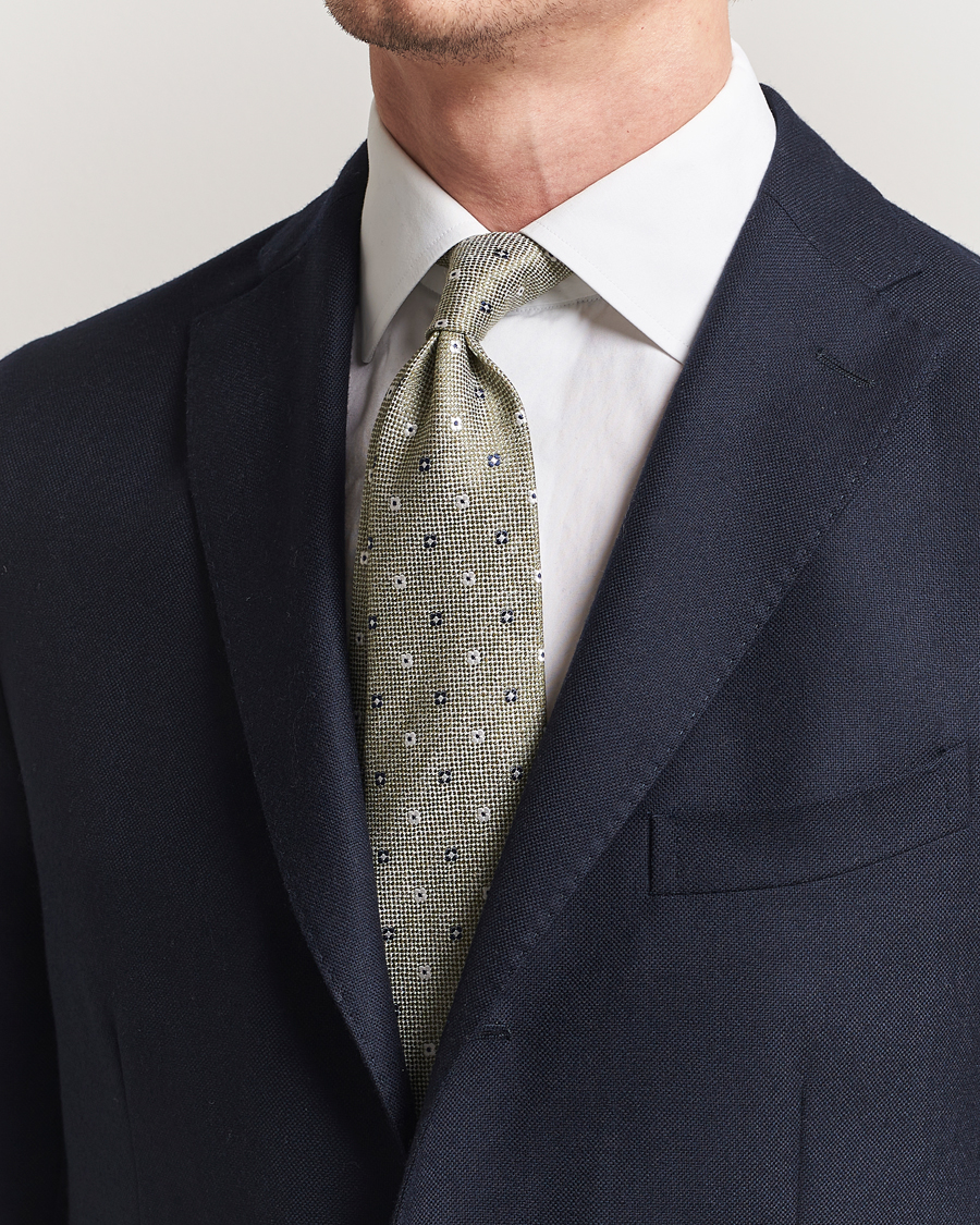 Men | Ties | Amanda Christensen | Silk/Linen Printed Flower 8cm Tie Green