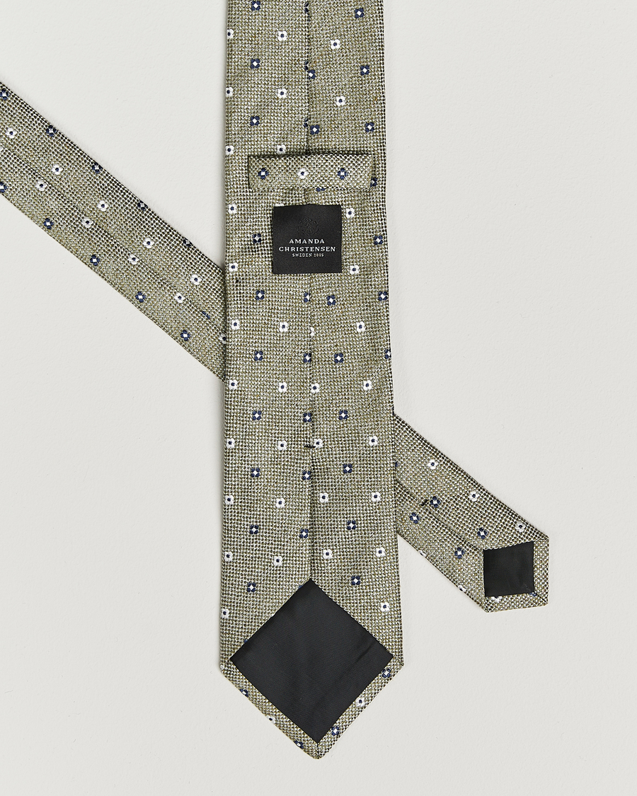 Men | Ties | Amanda Christensen | Silk/Linen Printed Flower 8cm Tie Green