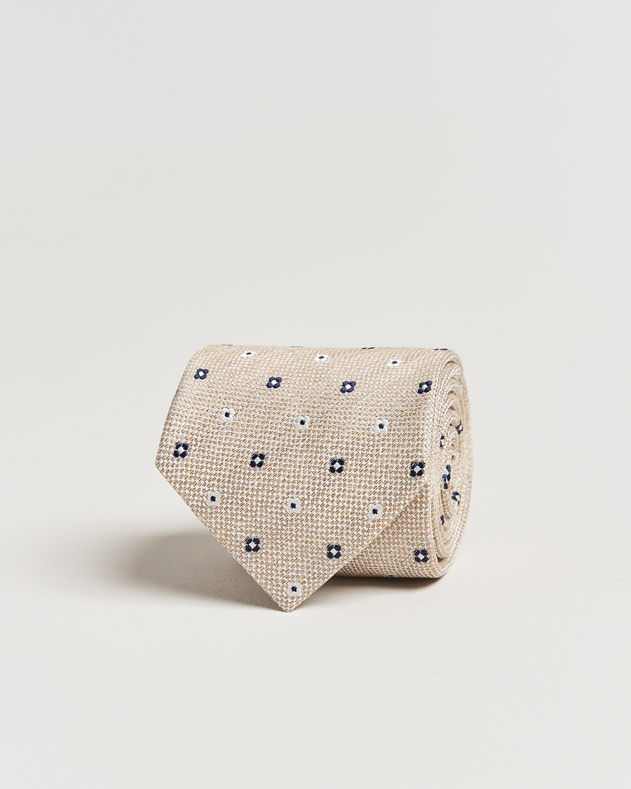 Men | Ties | Amanda Christensen | Silk/Linen Printed Flower 8cm Tie Sand