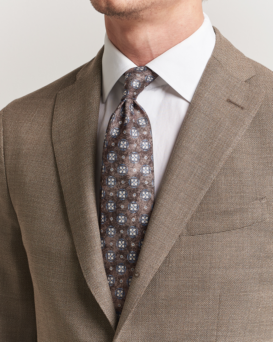 Men | Ties | Amanda Christensen | Silk Oxford Printed Flower 8cm Tie Brown