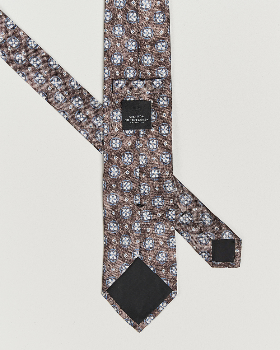 Men | Ties | Amanda Christensen | Silk Oxford Printed Flower 8cm Tie Brown