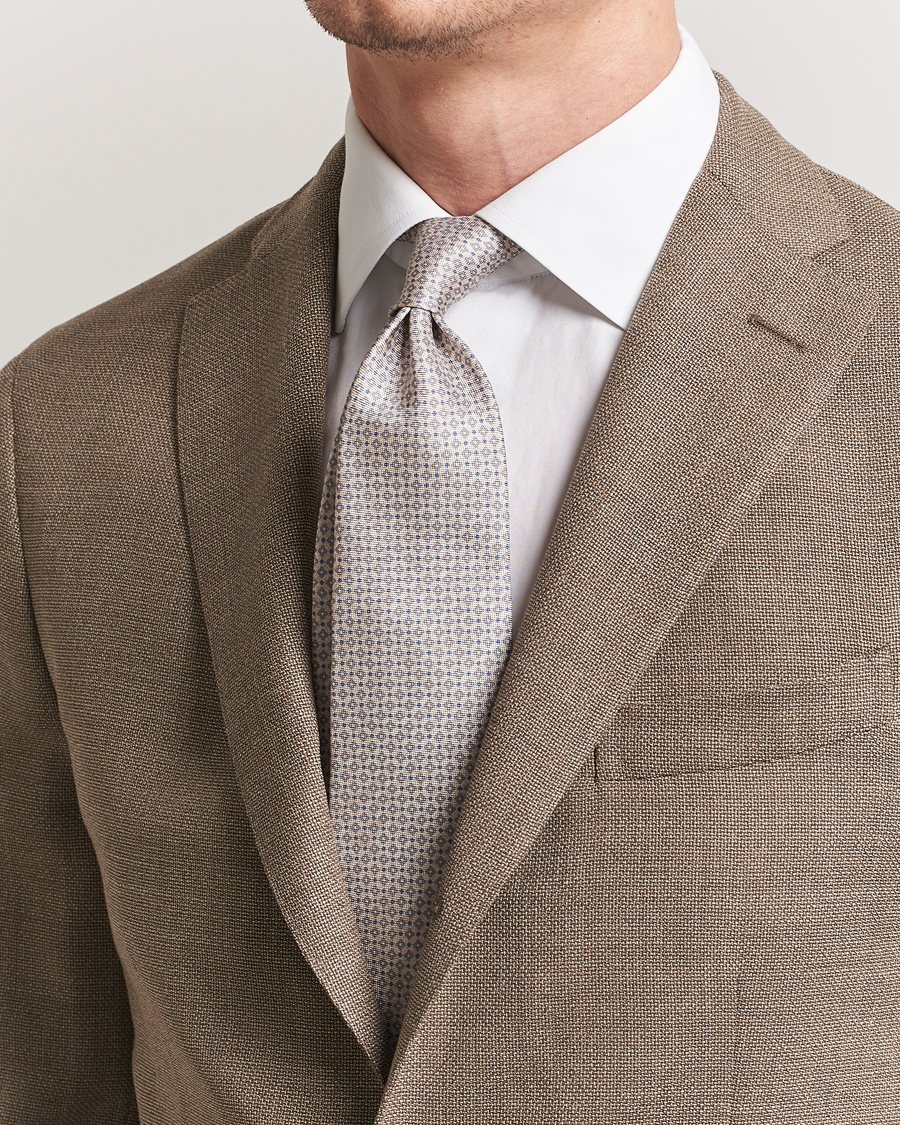 Men | Ties | Amanda Christensen | Silk Oxford Printed Micro Flower 8cm Tie Beige
