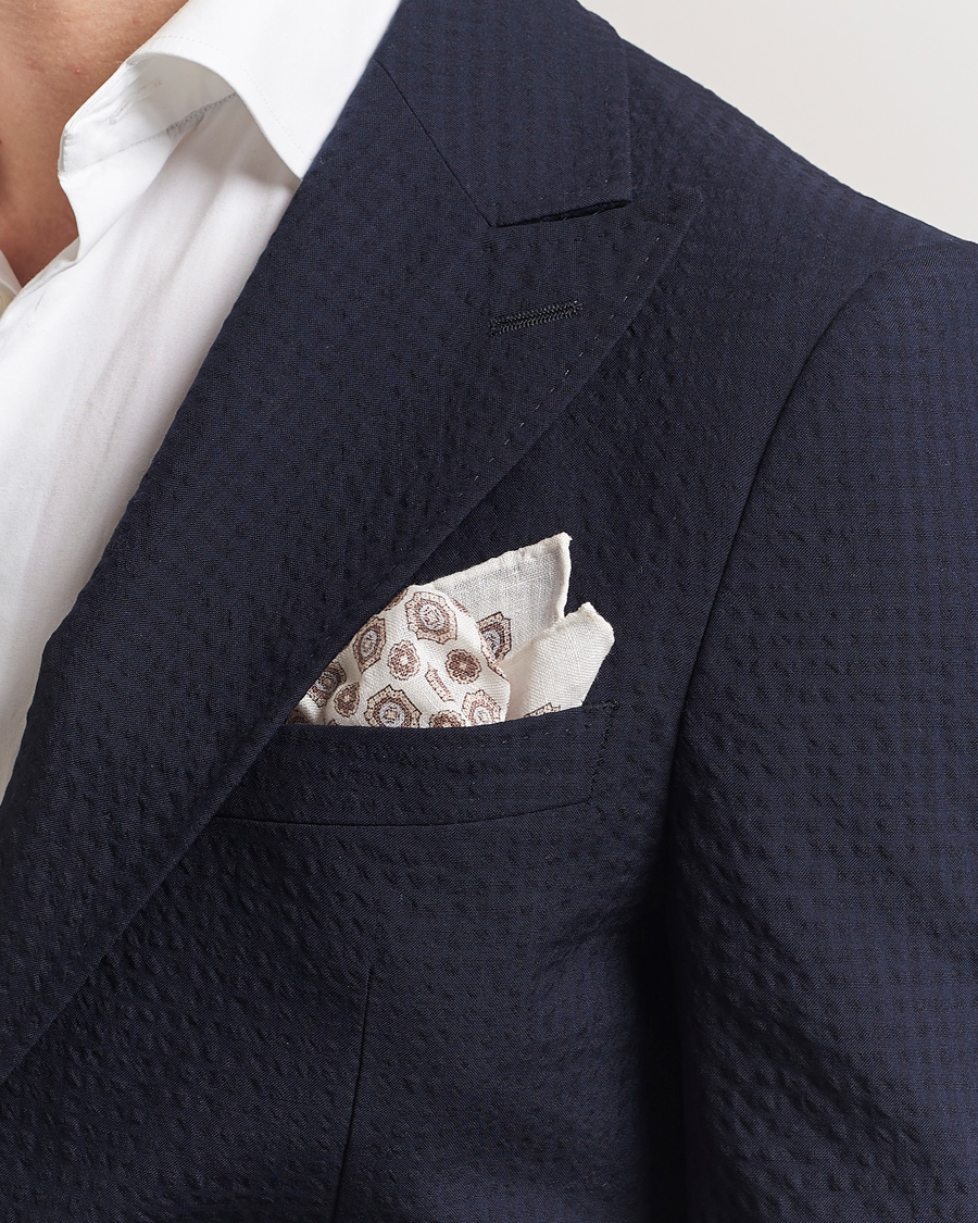 Men | Pocket Squares | Amanda Christensen | Linen Printed Medallion Pocket Square Cream
