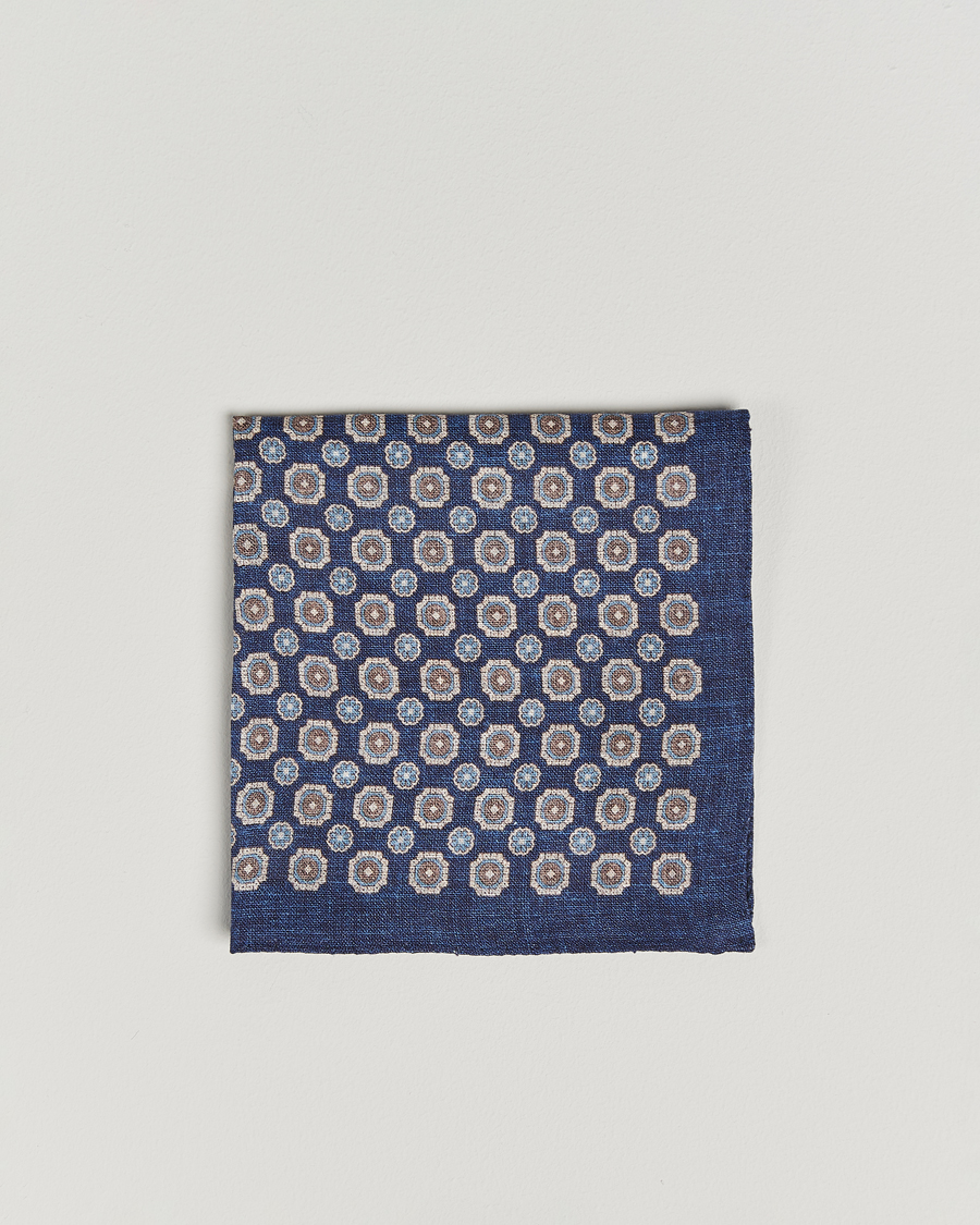 Men | Pocket Squares | Amanda Christensen | Linen Printed Medallion Pocket Square Navy