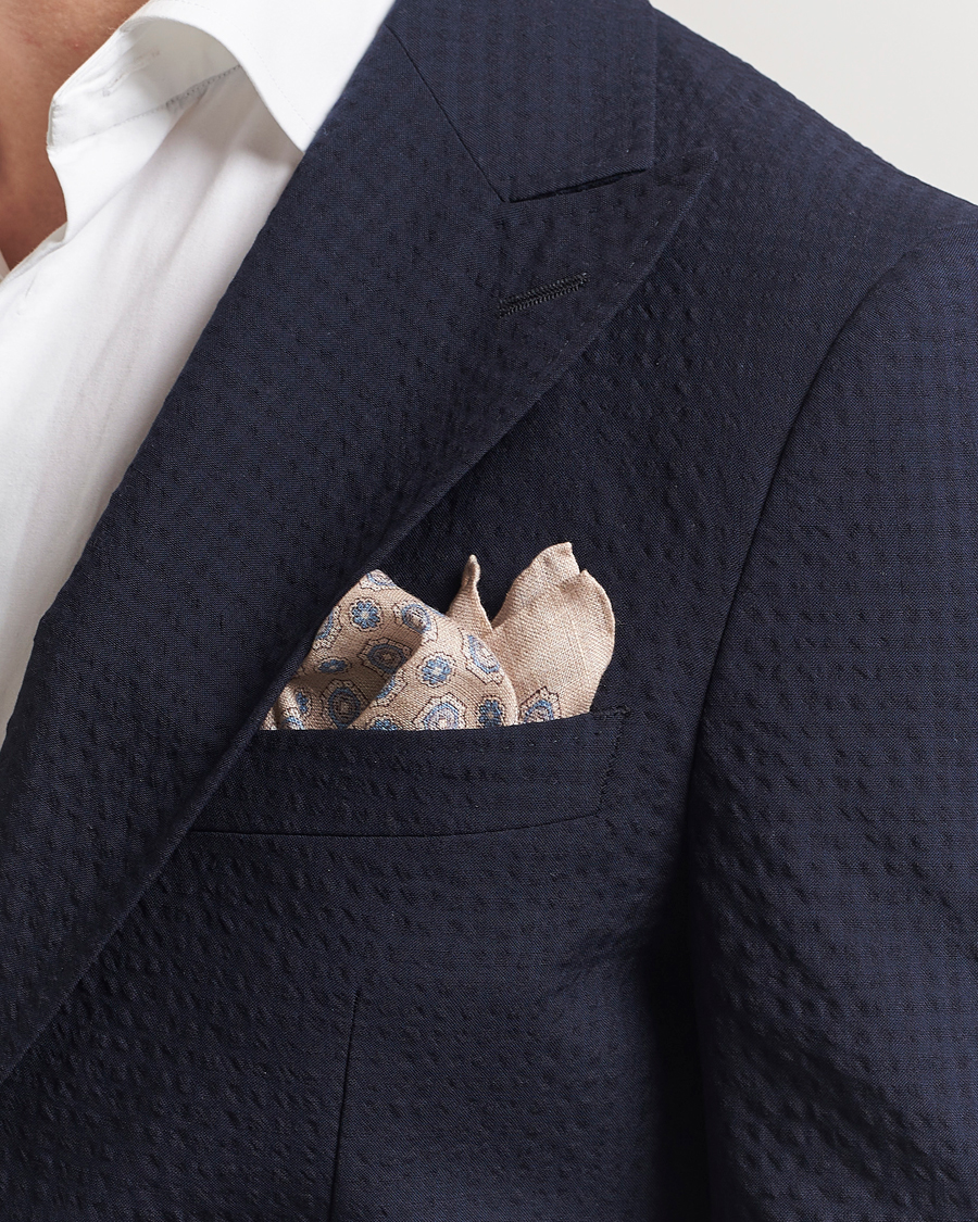 Men | Pocket Squares | Amanda Christensen | Linen Printed Medallion Pocket Square Sand