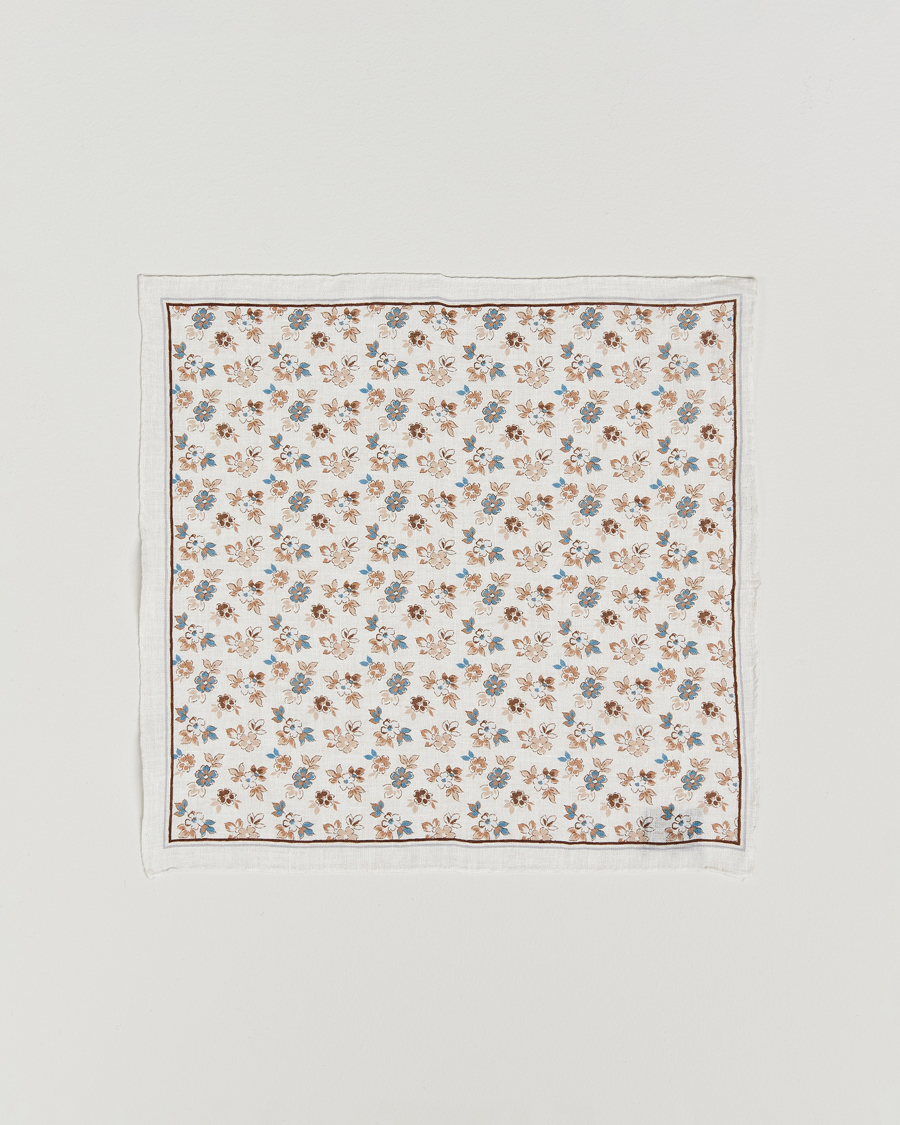 Men | Pocket Squares | Amanda Christensen | Linen Printed Flower Pocket Square Cream