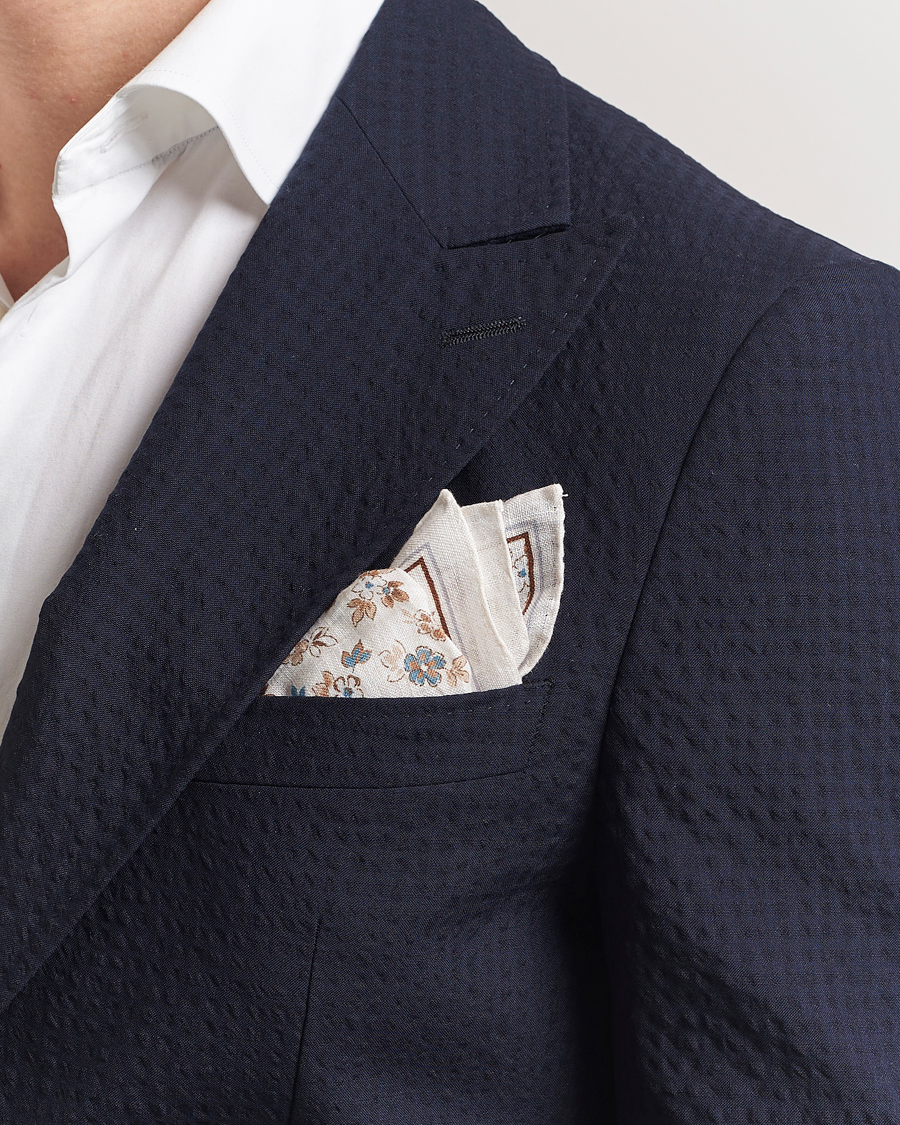 Men | Pocket Squares | Amanda Christensen | Linen Printed Flower Pocket Square Cream
