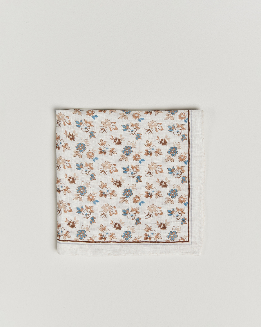 Men | Pocket Squares | Amanda Christensen | Linen Printed Flower Pocket Square Cream