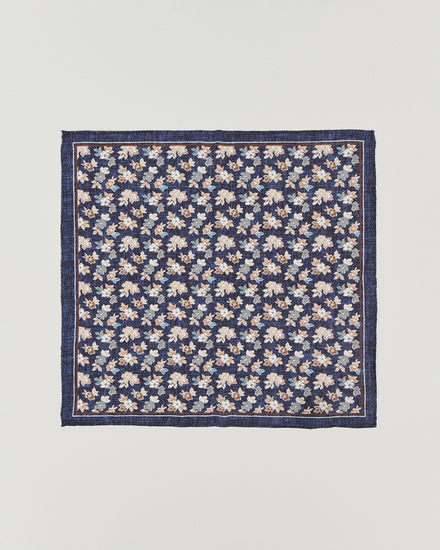 Men | Pocket Squares | Amanda Christensen | Linen Printed Flower Pocket Square Navy