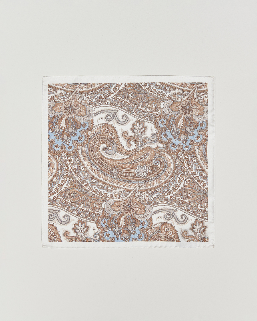 Men | Pocket Squares | Amanda Christensen | Silk Twill Large Paisley Pocket Square Cream