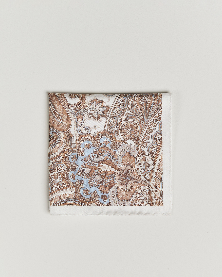 Men | Pocket Squares | Amanda Christensen | Silk Twill Large Paisley Pocket Square Cream
