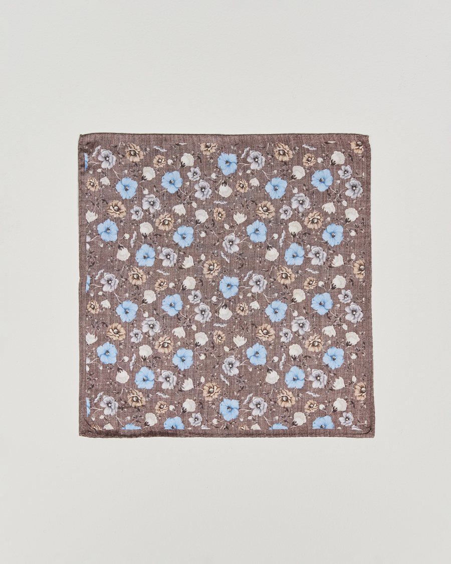 Men | Pocket Squares | Amanda Christensen | Silk Oxford Printed Flower Pocket Square Brown
