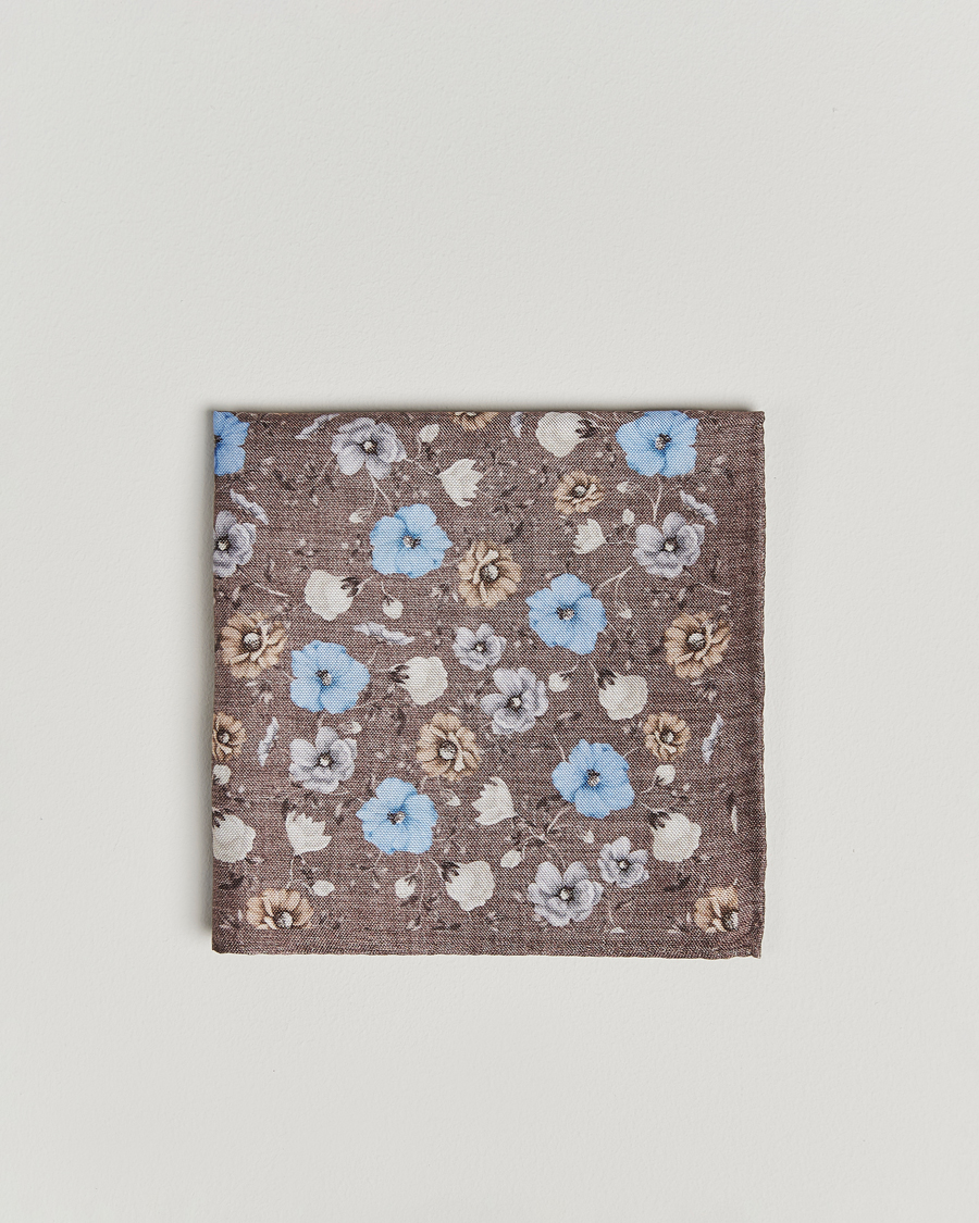 Men | Pocket Squares | Amanda Christensen | Silk Oxford Printed Flower Pocket Square Brown