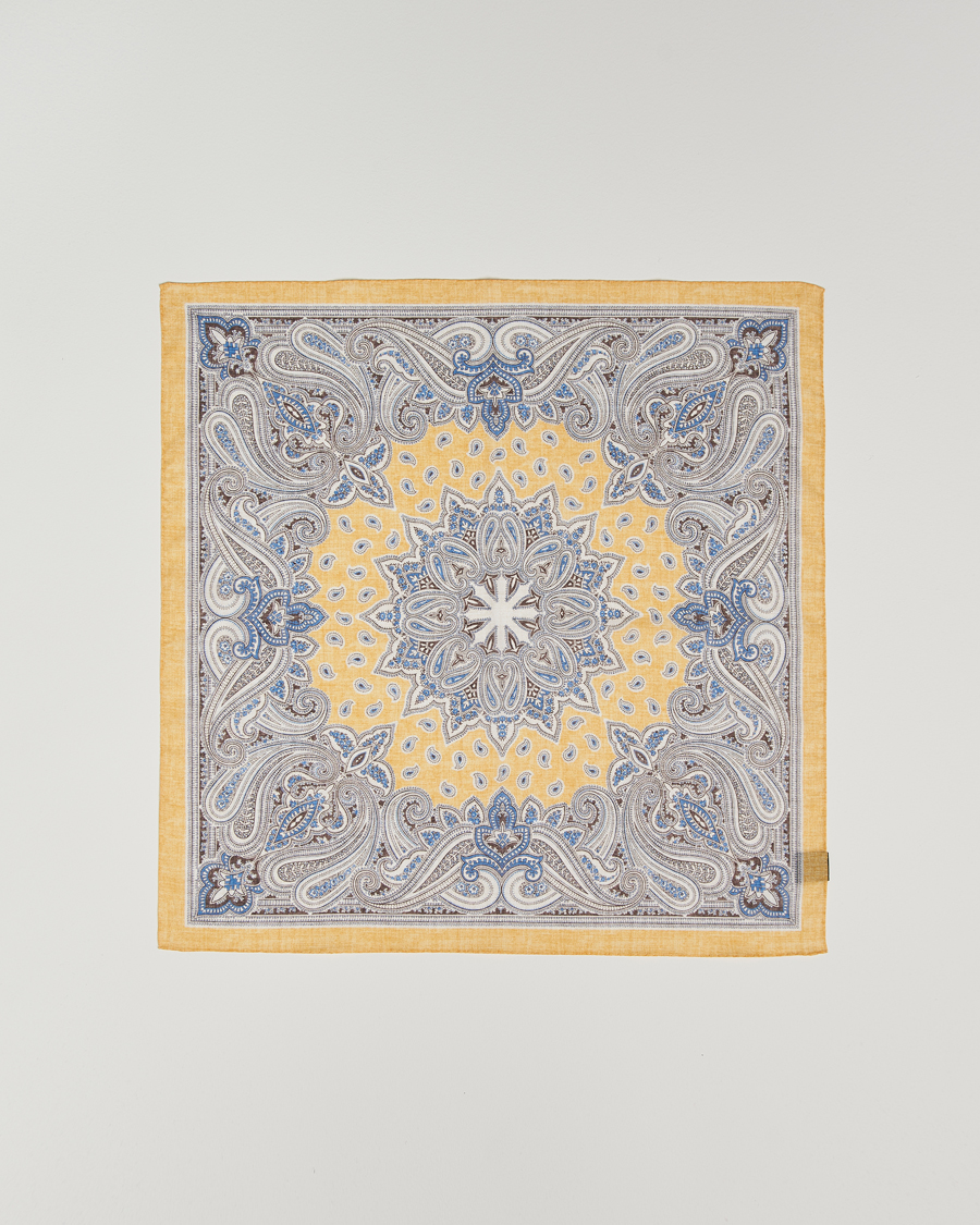 Men | Dress Scarves | Amanda Christensen | Cotton Voilé Printed Paisley Bandana Yellow