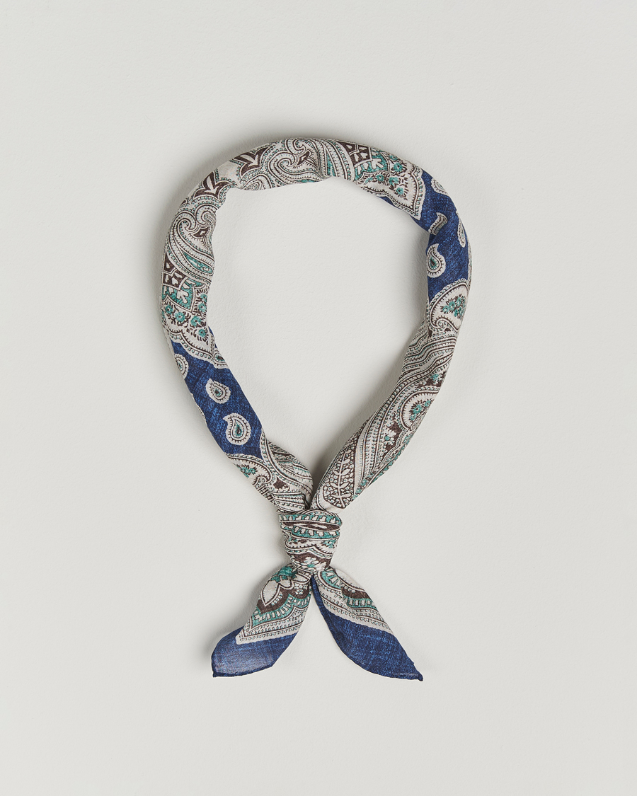 Men | Dress Scarves | Amanda Christensen | Cotton Voilé Printed Paisley Bandana Navy