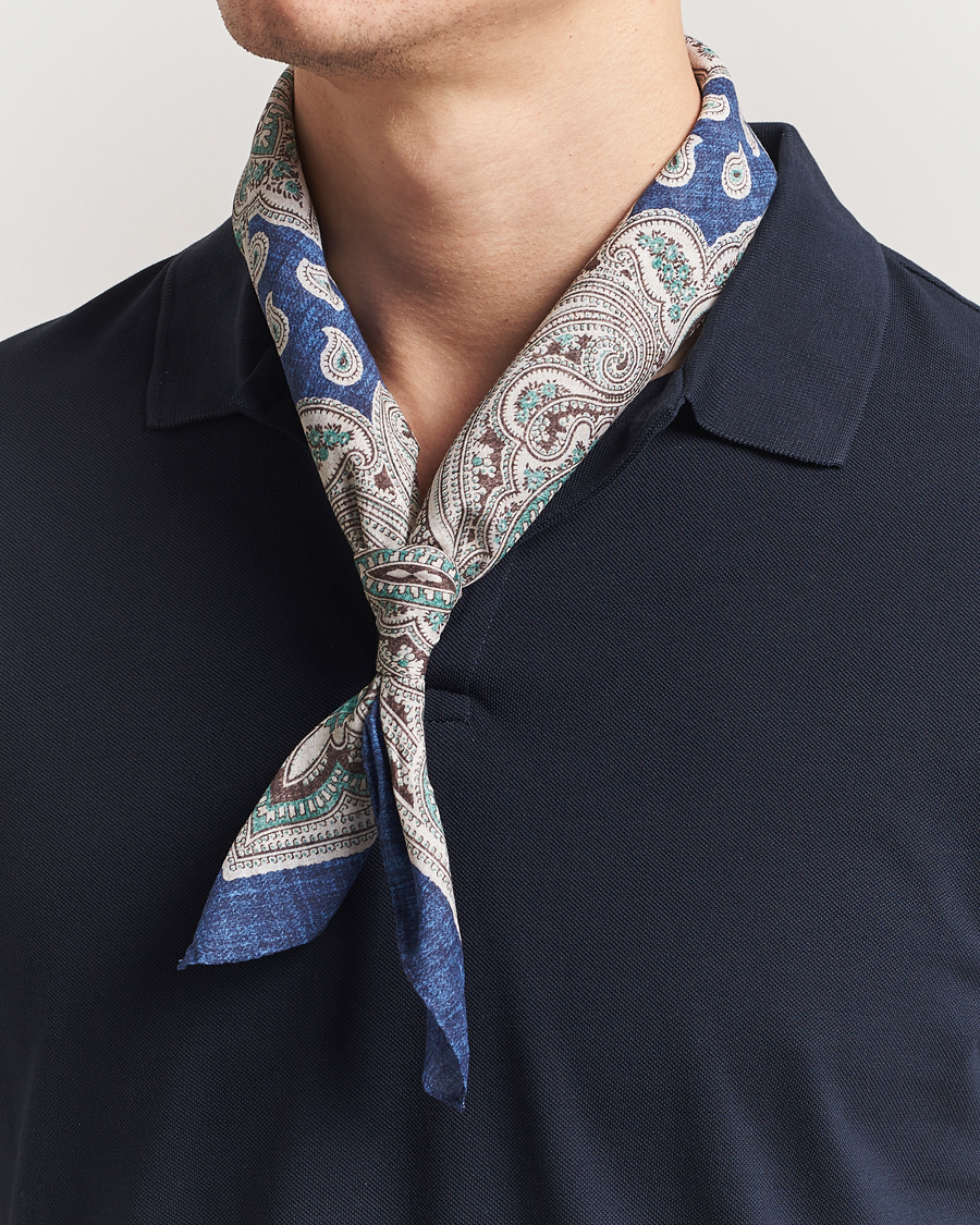 Men | Dress Scarves | Amanda Christensen | Cotton Voilé Printed Paisley Bandana Navy