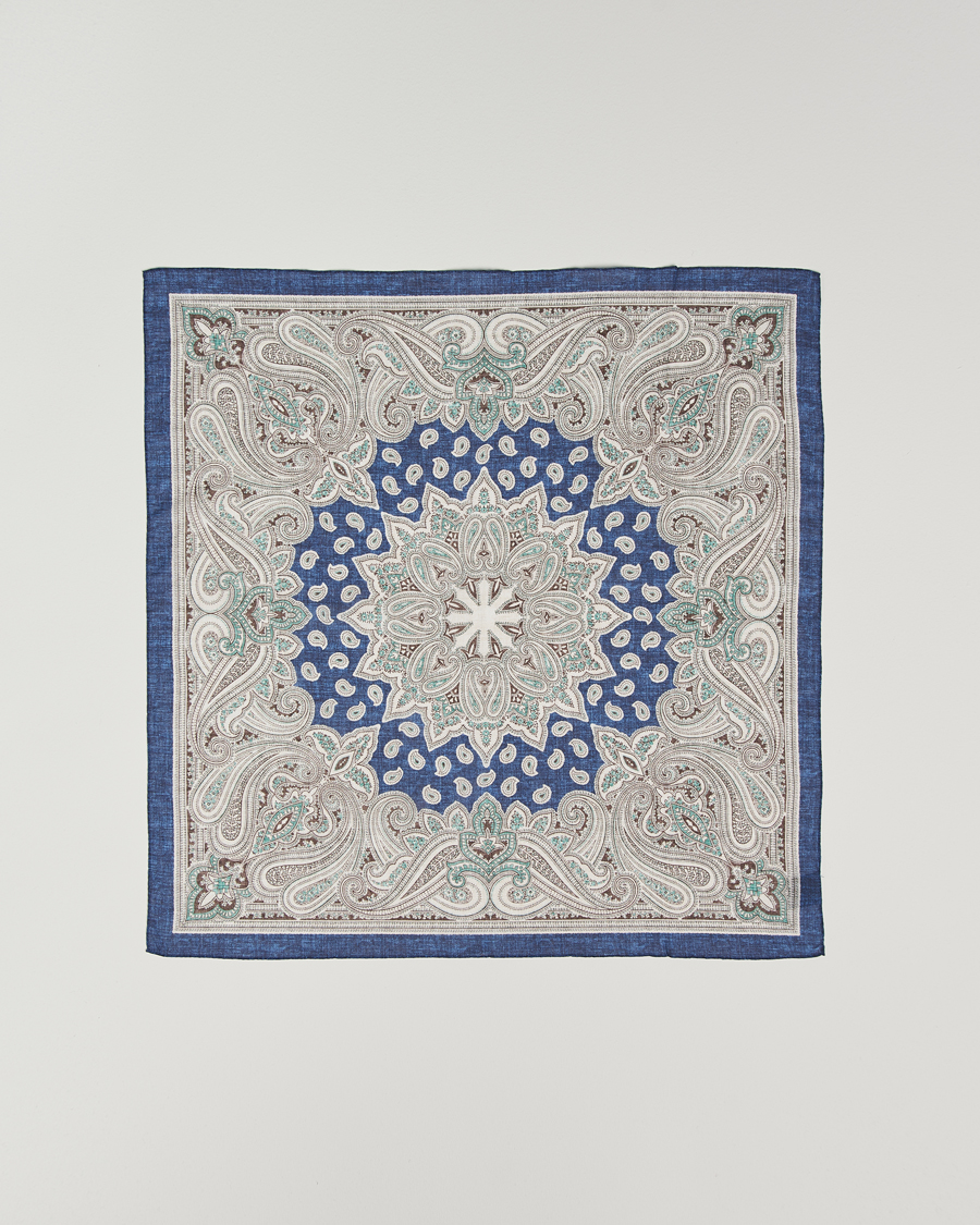 Men | Dress Scarves | Amanda Christensen | Cotton Voilé Printed Paisley Bandana Navy
