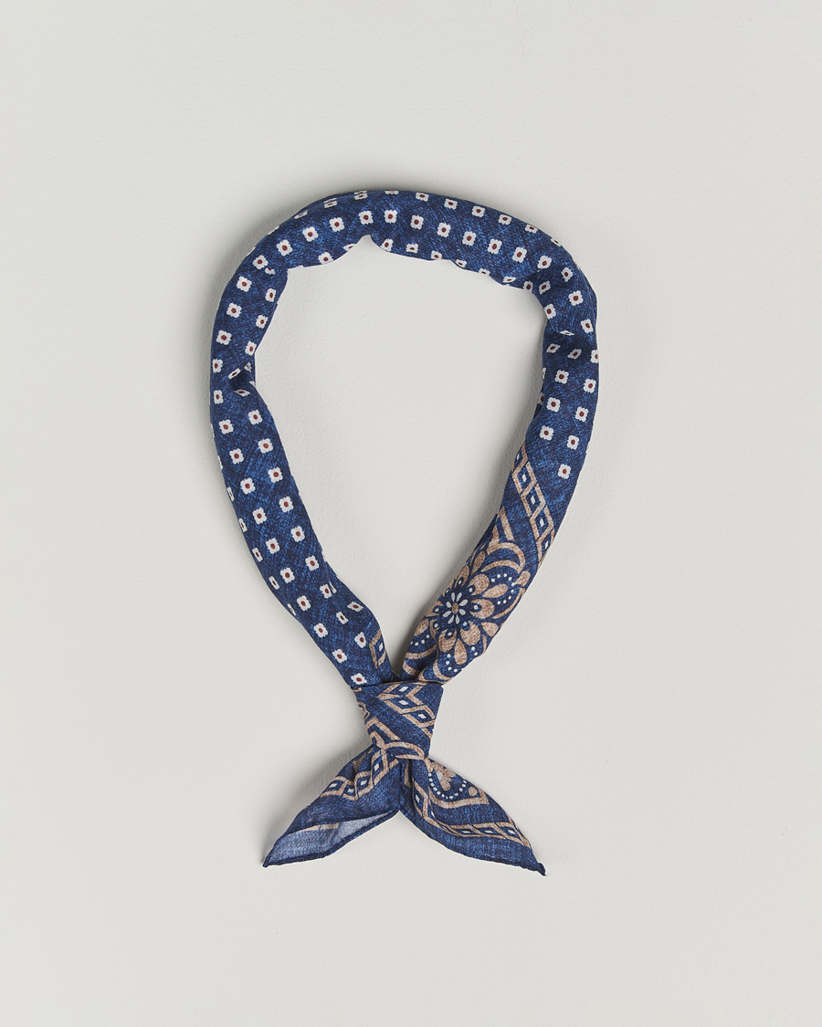 Men | Dress Scarves | Amanda Christensen | Cotton Voilé Printed Flower Bandana Navy