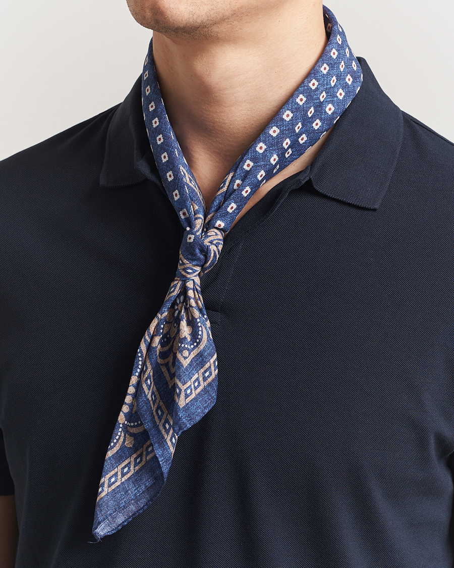 Men | Dress Scarves | Amanda Christensen | Cotton Voilé Printed Flower Bandana Navy