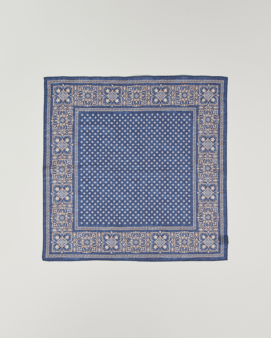 Men | Dress Scarves | Amanda Christensen | Cotton Voilé Printed Flower Bandana Navy