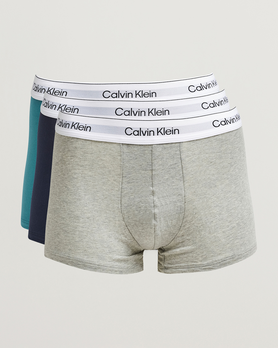 Men | Underwear & Socks | Calvin Klein | 3-Pack Icon Cotton Stretch Low Rise Trunk Blue/Grey/Green