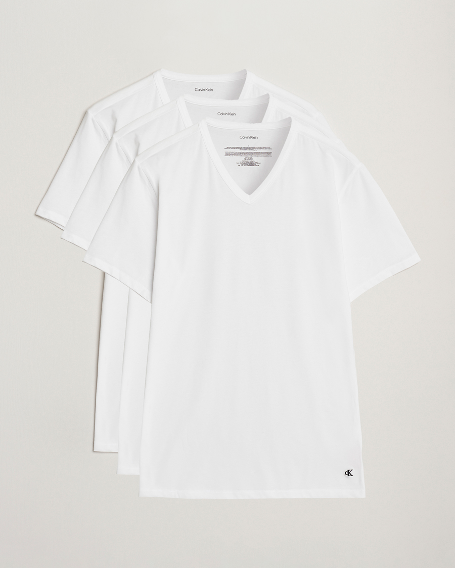 Men | T-Shirts | Calvin Klein | 3-Pack Cotton Stretch V-Neck T-Shirt White