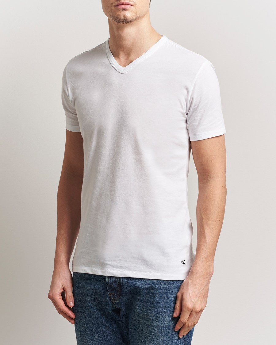 Men | T-Shirts | Calvin Klein | 3-Pack Cotton Stretch V-Neck T-Shirt White
