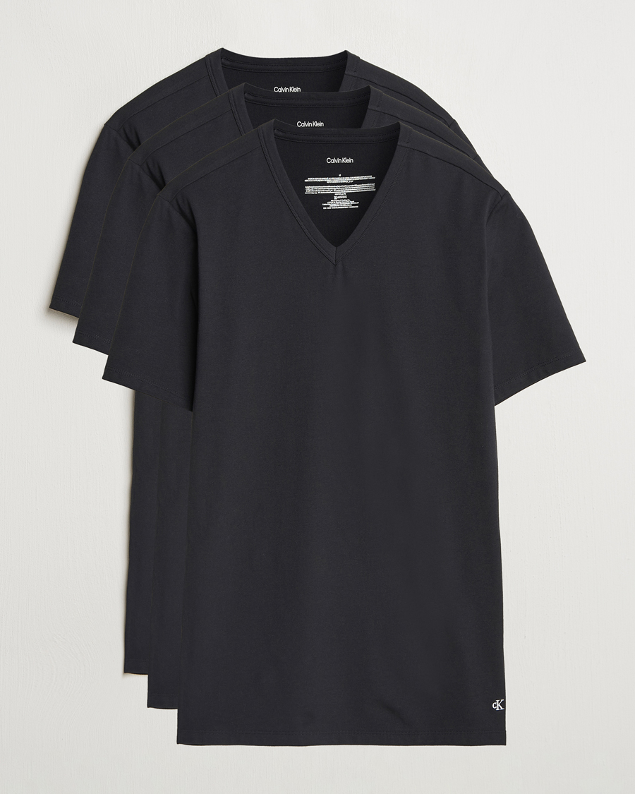 Men | T-Shirts | Calvin Klein | 3-Pack Cotton Stretch V-Neck T-Shirt Black