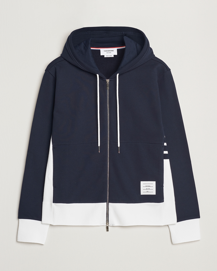 Men | Sweaters & Knitwear | Thom Browne | Color Block Zip Hoodie Navy