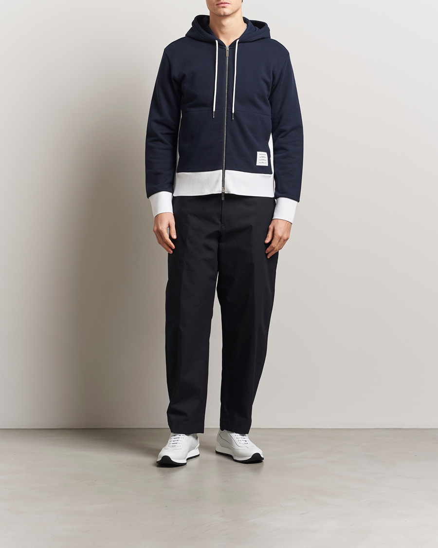 Men | Sweaters & Knitwear | Thom Browne | Color Block Zip Hoodie Navy