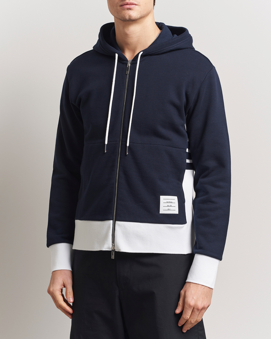 Men | Sweaters & Knitwear | Thom Browne | Color Block Zip Hoodie Navy