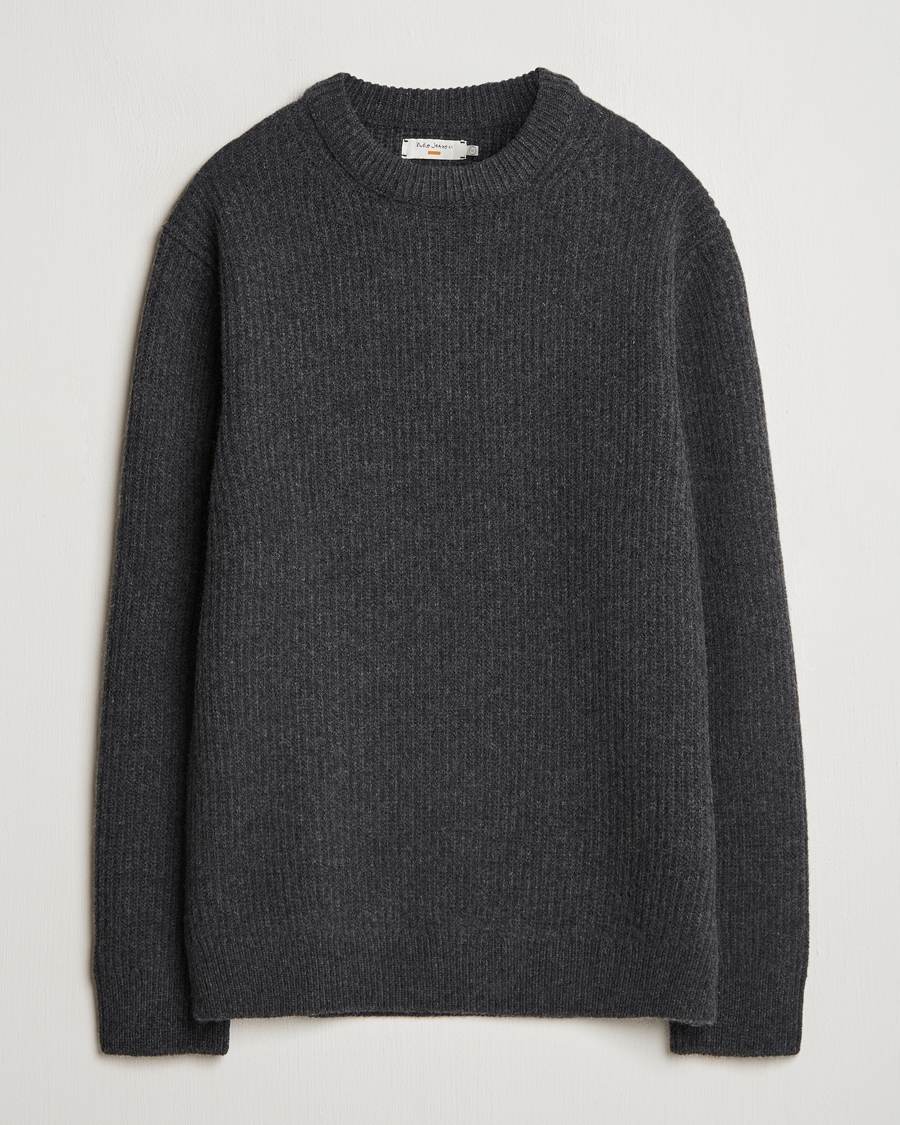 Men | Sweaters & Knitwear | Nudie Jeans | August Wool Rib Knitted Sweater Antracite Melange
