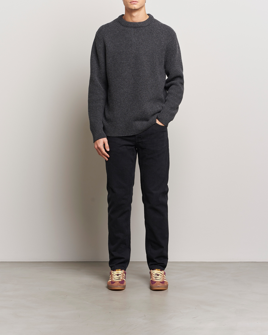 Men | Sweaters & Knitwear | Nudie Jeans | August Wool Rib Knitted Sweater Antracite Melange