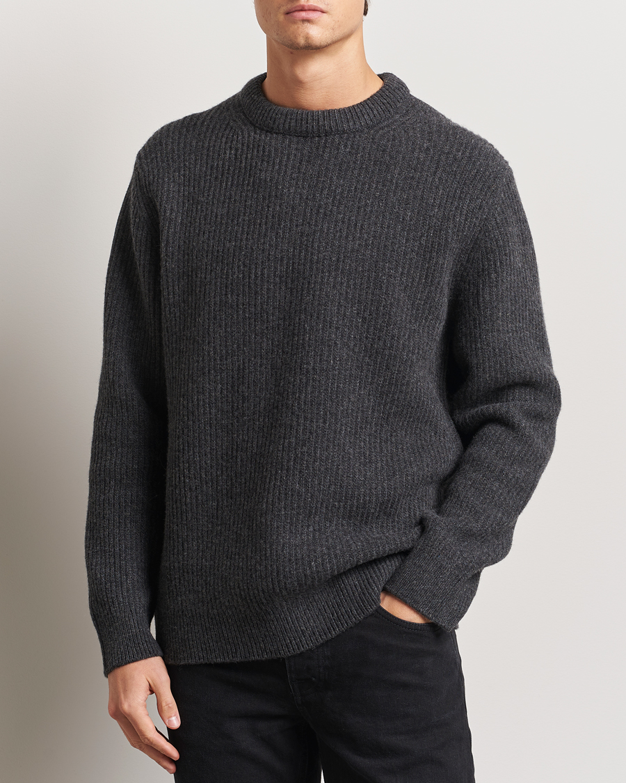 Men | Sweaters & Knitwear | Nudie Jeans | August Wool Rib Knitted Sweater Antracite Melange