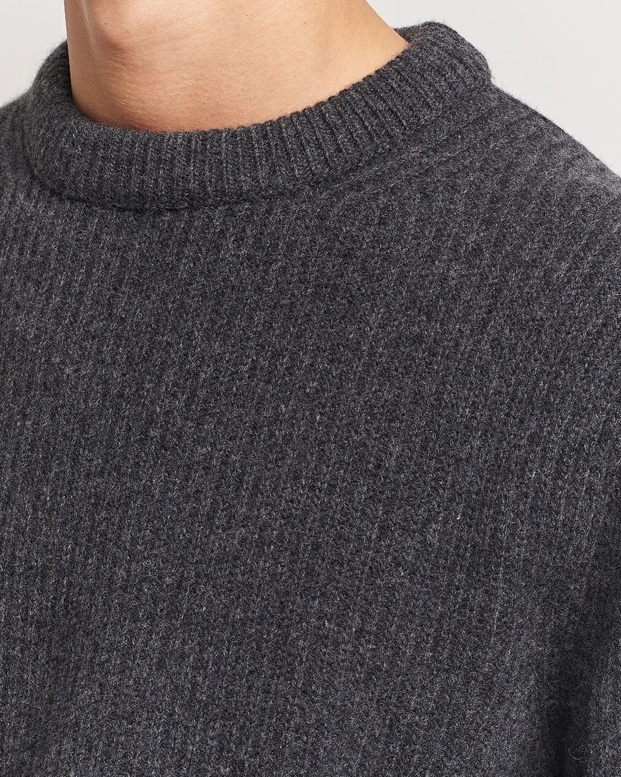 Men | Sweaters & Knitwear | Nudie Jeans | August Wool Rib Knitted Sweater Antracite Melange