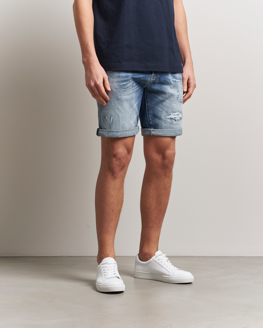 Men | Shorts | Replay | RBJ981 Shredded Denim Shorts Medium Blue