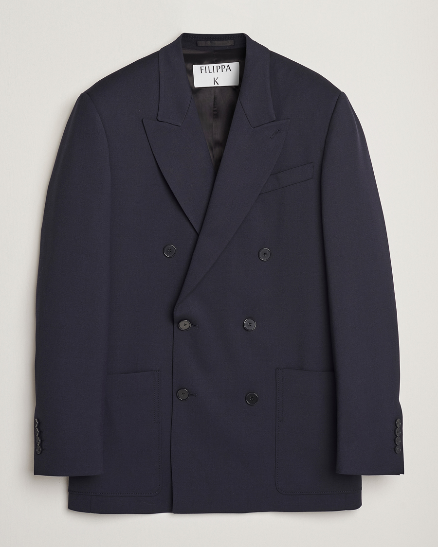 Men | Blazers | Filippa K | Patch Pocket Double Breasted Blazer Navy