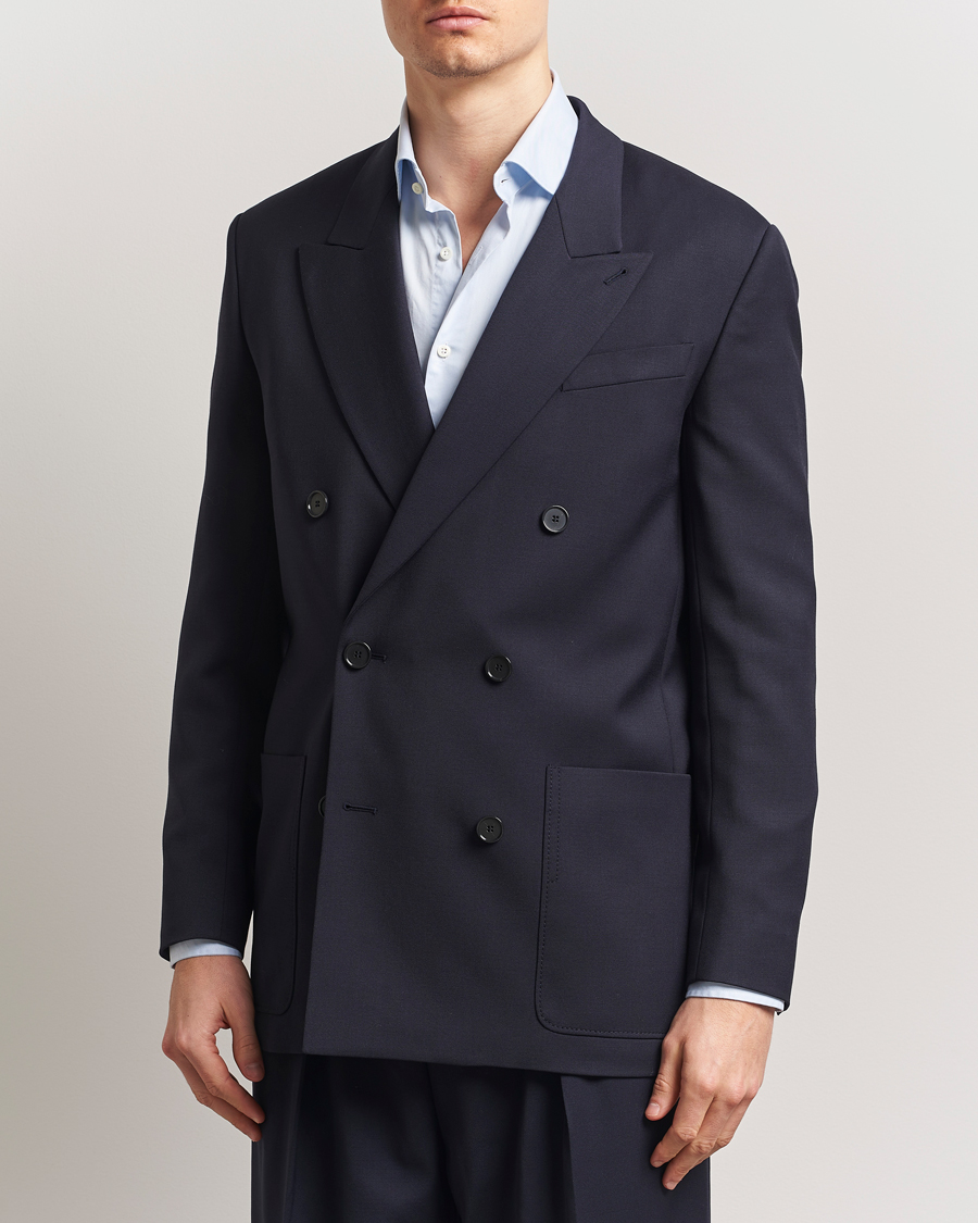 Men | Blazers | Filippa K | Patch Pocket Double Breasted Blazer Navy