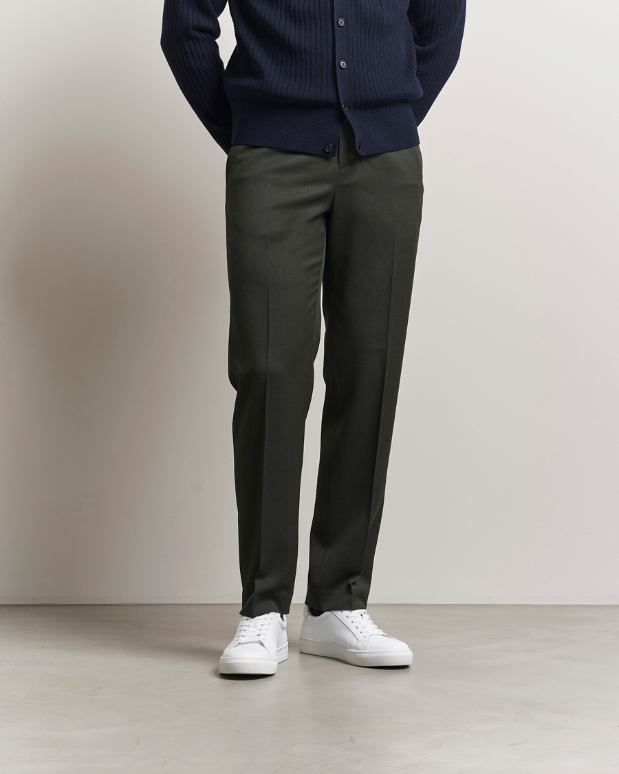 Men | Trousers | Filippa K | Tailored Twill Drawstring Trousers Green Melange