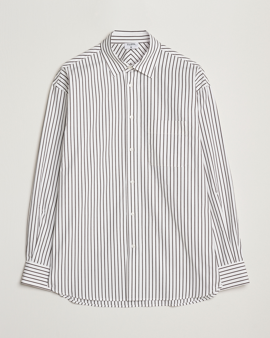 Men | Shirts | Filippa K | Striped Cotton Poplin Shirt Coffee/White