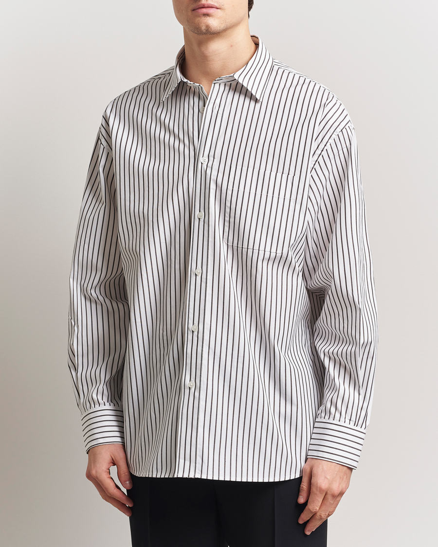 Men | Shirts | Filippa K | Striped Cotton Poplin Shirt Coffee/White