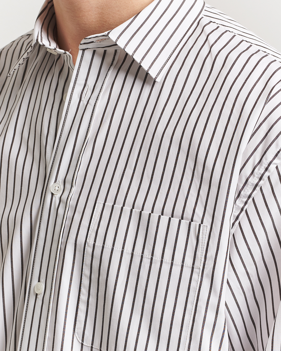Men | Shirts | Filippa K | Striped Cotton Poplin Shirt Coffee/White